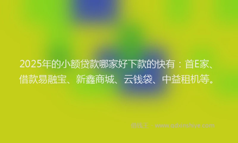 2025年的小额贷款哪家好下款的快有：首E家、借款易融宝、新鑫商城、云钱袋、中益租机等。