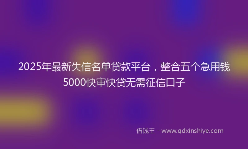 2025年最新失信名单贷款平台，整合五个急用钱5000快审快贷无需征信口子