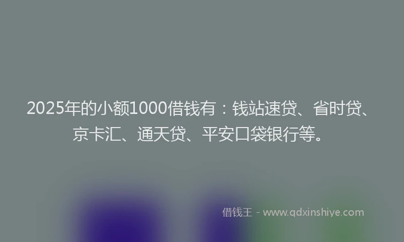 2025年的小额1000借钱有：钱站速贷、省时贷、京卡汇、通天贷、平安口袋银行等。