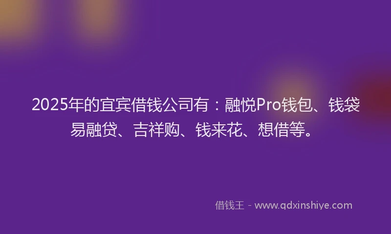 2025年的宜宾借钱公司有：融悦Pro钱包、钱袋易融贷、吉祥购、钱来花、想借等。