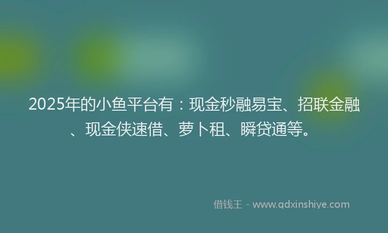2025年的小鱼平台有：现金秒融易宝、招联金融、现金侠速借、萝卜租、瞬贷通等。