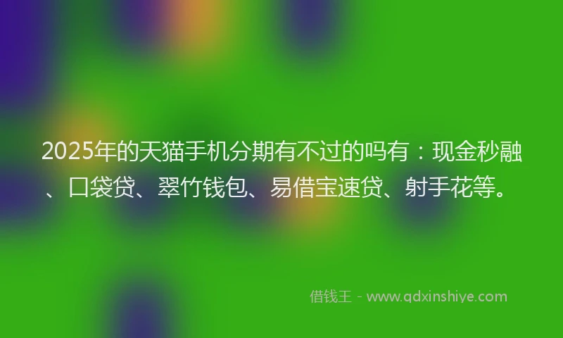 2025年的天猫手机分期有不过的吗有：现金秒融、口袋贷、翠竹钱包、易借宝速贷、射手花等。