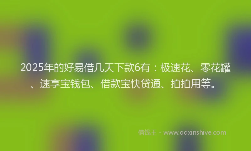 2025年的好易借几天下款6有：极速花、零花罐、速享宝钱包、借款宝快贷通、拍拍用等。