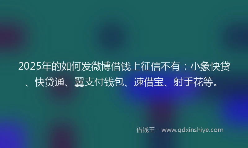 2025年的如何发微博借钱上征信不有：小象快贷、快贷通、翼支付钱包、速借宝、射手花等。