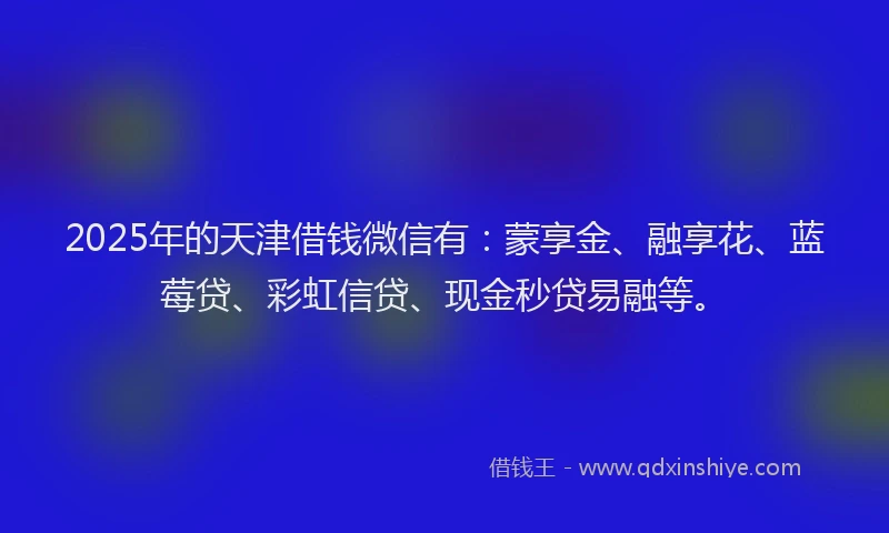 2025年的天津借钱微信有：蒙享金、融享花、蓝莓贷、彩虹信贷、现金秒贷易融等。