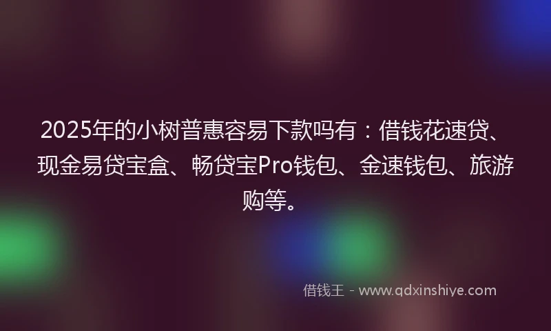 2025年的小树普惠容易下款吗有：借钱花速贷、现金易贷宝盒、畅贷宝Pro钱包、金速钱包、旅游购等。
