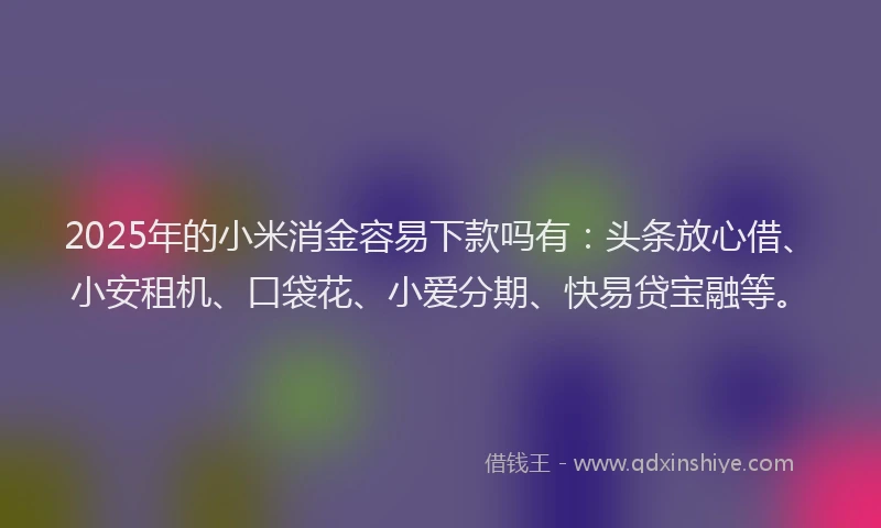 2025年的小米消金容易下款吗有：头条放心借、小安租机、口袋花、小爱分期、快易贷宝融等。