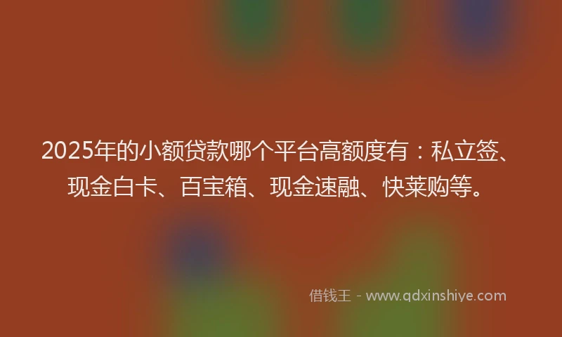 2025年的小额贷款哪个平台高额度有：私立签、现金白卡、百宝箱、现金速融、快莱购等。