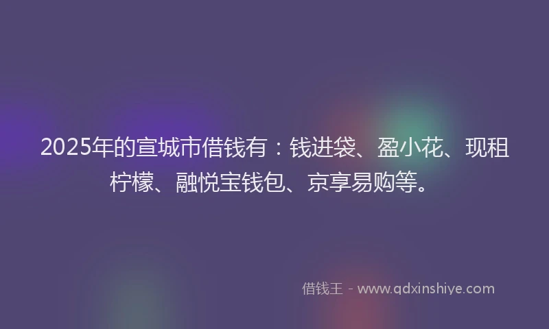 2025年的宣城市借钱有：钱进袋、盈小花、现租柠檬、融悦宝钱包、京享易购等。