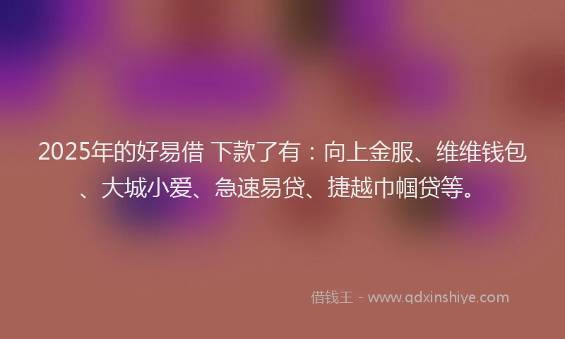 2025年的好易借 下款了有：向上金服、维维钱包、大城小爱、急速易贷、捷越巾帼贷等。