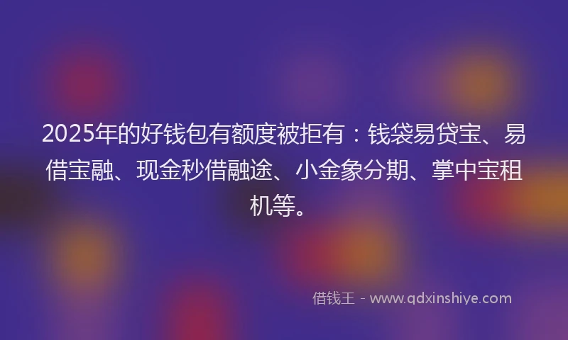 2025年的好钱包有额度被拒有：钱袋易贷宝、易借宝融、现金秒借融途、小金象分期、掌中宝租机等。