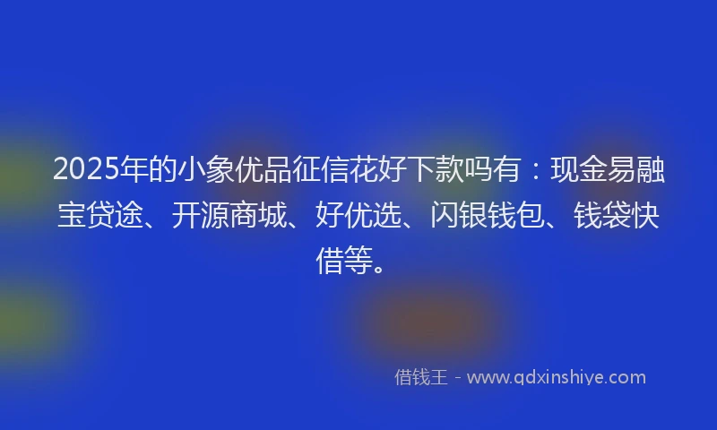 2025年的小象优品征信花好下款吗有：现金易融宝贷途、开源商城、好优选、闪银钱包、钱袋快借等。