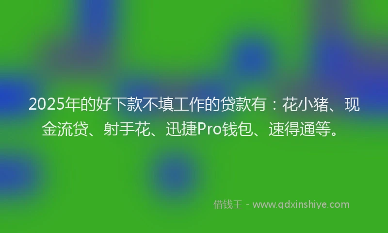 2025年的好下款不填工作的贷款有：花小猪、现金流贷、射手花、迅捷Pro钱包、速得通等。