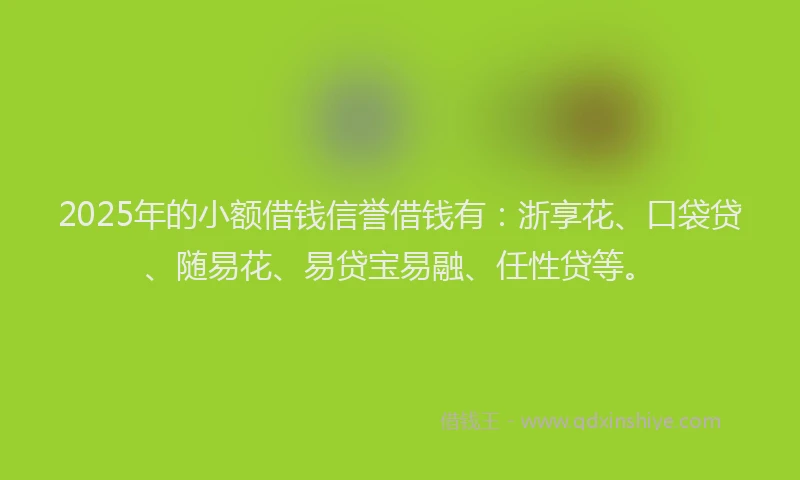 2025年的小额借钱信誉借钱有：浙享花、口袋贷、随易花、易贷宝易融、任性贷等。