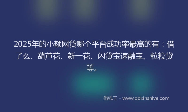 2025年的小额网贷哪个平台成功率最高的有：借了么、葫芦花、新一花、闪贷宝速融宝、粒粒贷等。