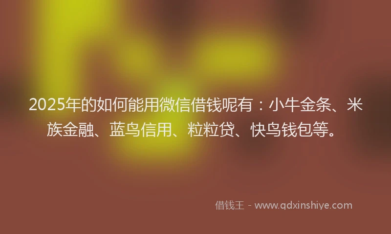 2025年的如何能用微信借钱呢有：小牛金条、米族金融、蓝鸟信用、粒粒贷、快鸟钱包等。