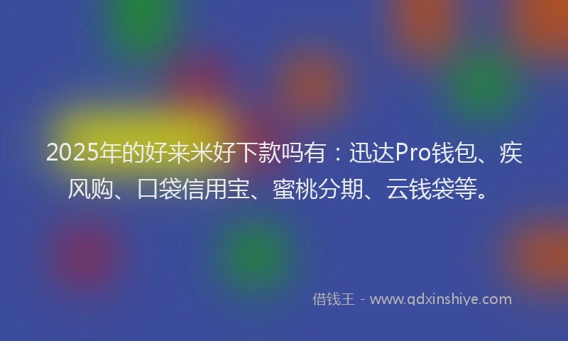 2025年的好来米好下款吗有：迅达Pro钱包、疾风购、口袋信用宝、蜜桃分期、云钱袋等。