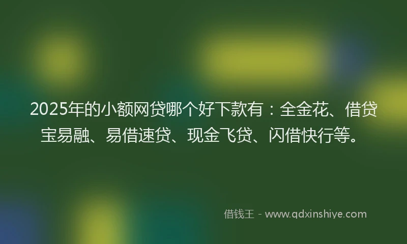 2025年的小额网贷哪个好下款有：全金花、借贷宝易融、易借速贷、现金飞贷、闪借快行等。