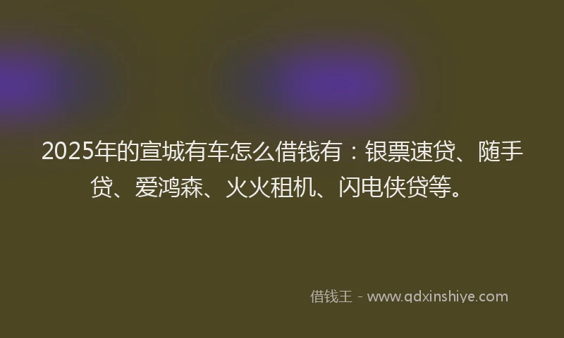 2025年的宣城有车怎么借钱有：银票速贷、随手贷、爱鸿森、火火租机、闪电侠贷等。