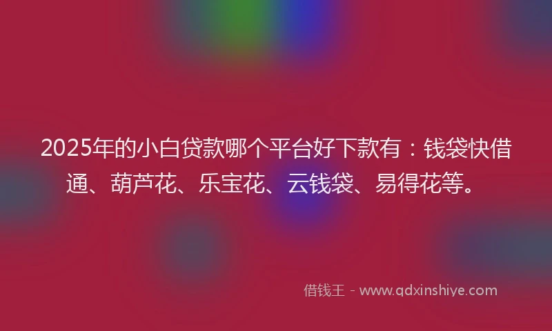 2025年的小白贷款哪个平台好下款有：钱袋快借通、葫芦花、乐宝花、云钱袋、易得花等。