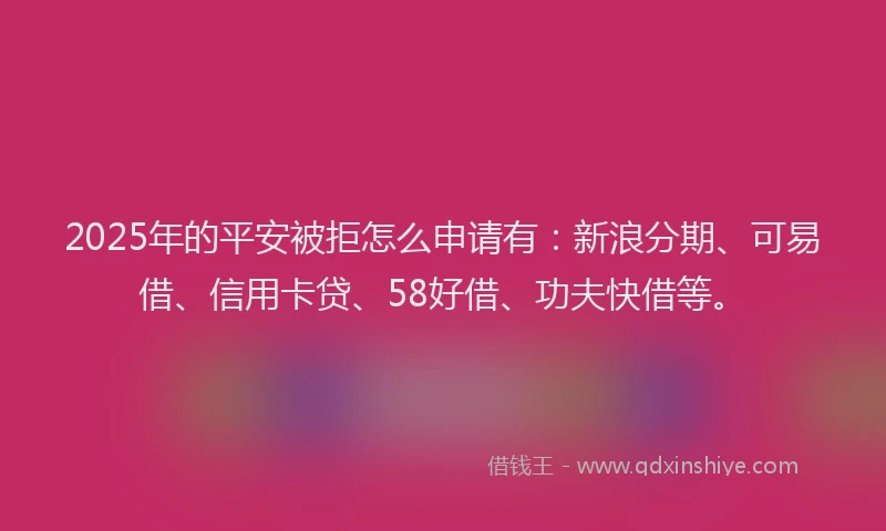 2025年的平安被拒怎么申请有：新浪分期、可易借、信用卡贷、58好借、功夫快借等。