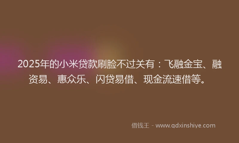 2025年的小米贷款刷脸不过关有：飞融金宝、融资易、惠众乐、闪贷易借、现金流速借等。