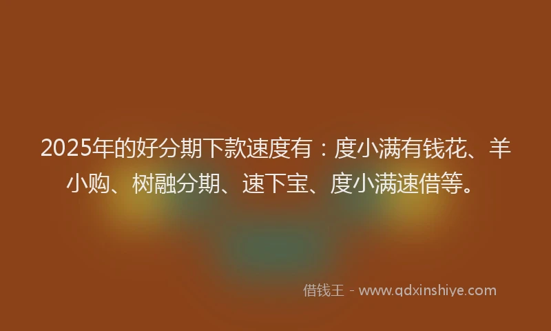 2025年的好分期下款速度有：度小满有钱花、羊小购、树融分期、速下宝、度小满速借等。