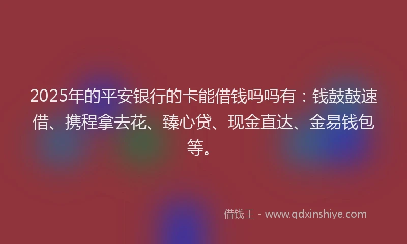 2025年的平安银行的卡能借钱吗吗有：钱鼓鼓速借、携程拿去花、臻心贷、现金直达、金易钱包等。