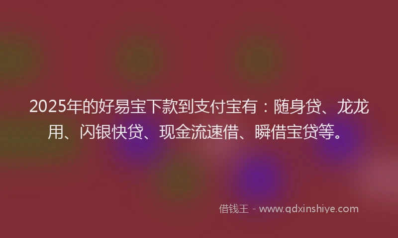 2025年的好易宝下款到支付宝有：随身贷、龙龙用、闪银快贷、现金流速借、瞬借宝贷等。