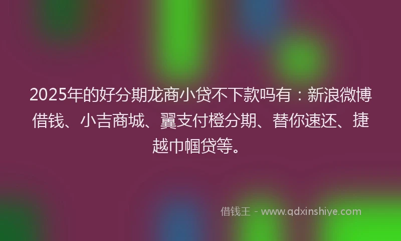2025年的好分期龙商小贷不下款吗有：新浪微博借钱、小吉商城、翼支付橙分期、替你速还、捷越巾帼贷等。