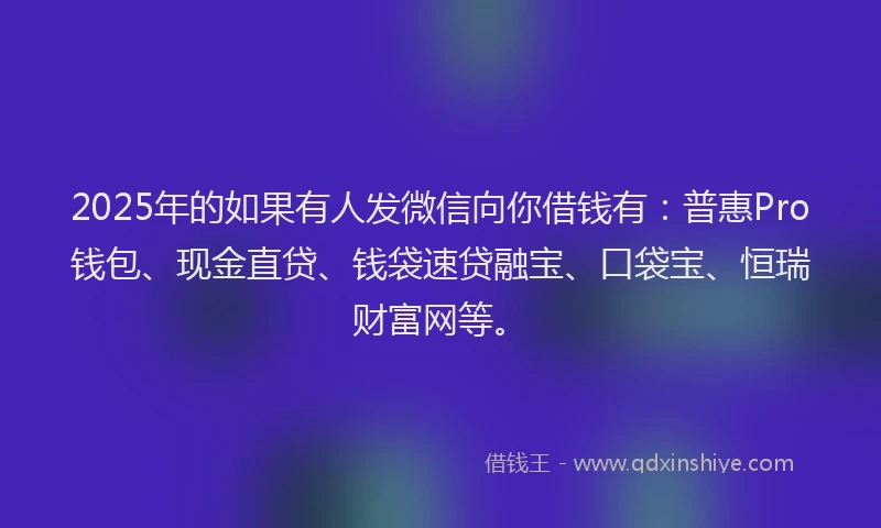 2025年的如果有人发微信向你借钱有：普惠Pro钱包、现金直贷、钱袋速贷融宝、口袋宝、恒瑞财富网等。