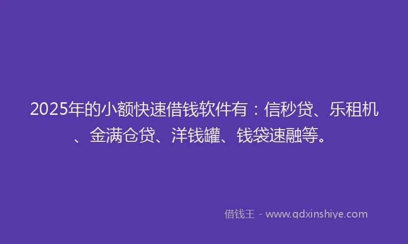 2025年的小额快速借钱软件有：信秒贷、乐租机、金满仓贷、洋钱罐、钱袋速融等。