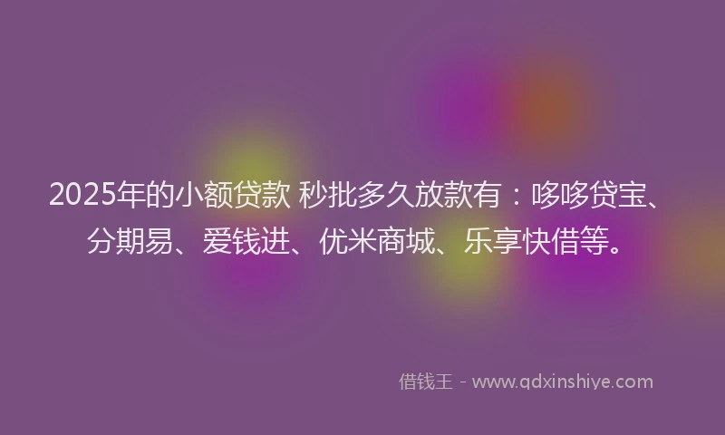 2025年的小额贷款 秒批多久放款有：哆哆贷宝、分期易、爱钱进、优米商城、乐享快借等。