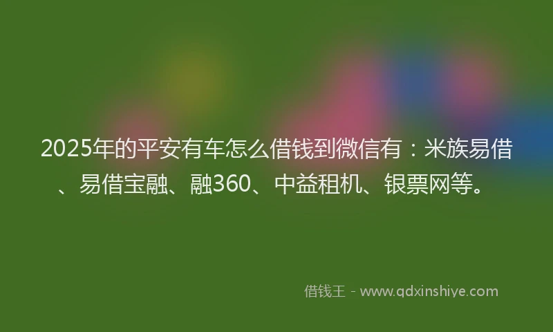 2025年的平安有车怎么借钱到微信有：米族易借、易借宝融、融360、中益租机、银票网等。