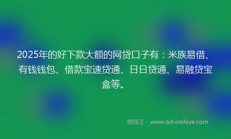 2025年的好下款大额的网贷口子有：米族易借、有钱钱包、借款宝速贷通、日日贷通、易融贷宝盒等。