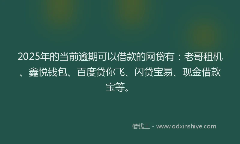 2025年的当前逾期可以借款的网贷有：老哥租机、鑫悦钱包、百度贷你飞、闪贷宝易、现金借款宝等。