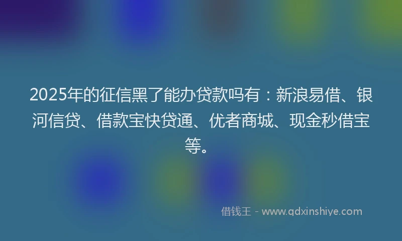 2025年的征信黑了能办贷款吗有：新浪易借、银河信贷、借款宝快贷通、优者商城、现金秒借宝等。