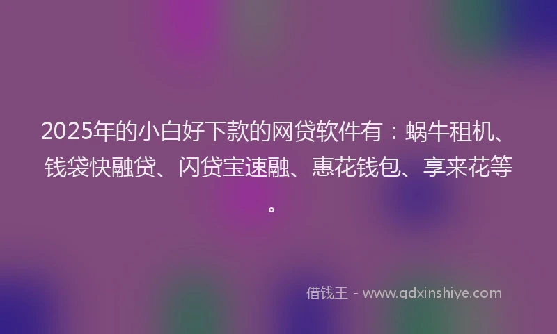 2025年的小白好下款的网贷软件有：蜗牛租机、钱袋快融贷、闪贷宝速融、惠花钱包、享来花等。