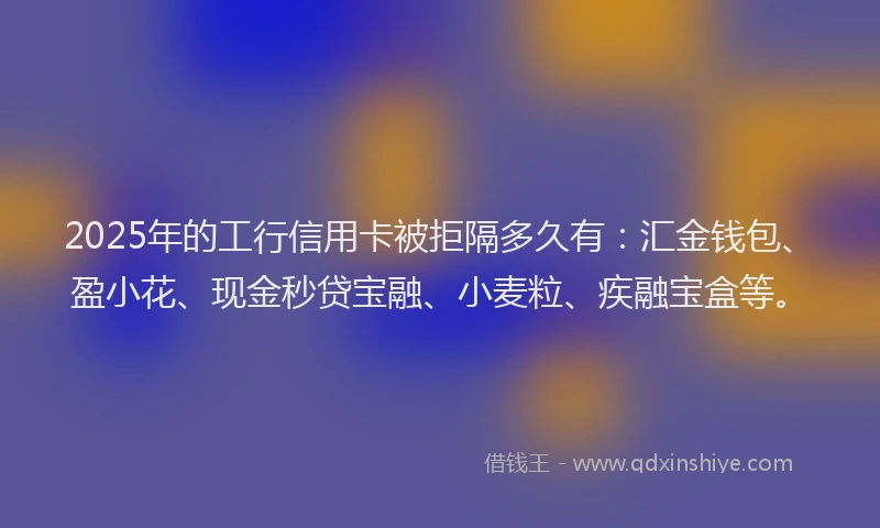 2025年的工行信用卡被拒隔多久有：汇金钱包、盈小花、现金秒贷宝融、小麦粒、疾融宝盒等。