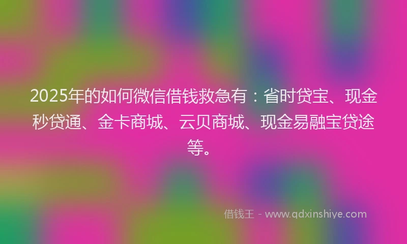 2025年的如何微信借钱救急有：省时贷宝、现金秒贷通、金卡商城、云贝商城、现金易融宝贷途等。