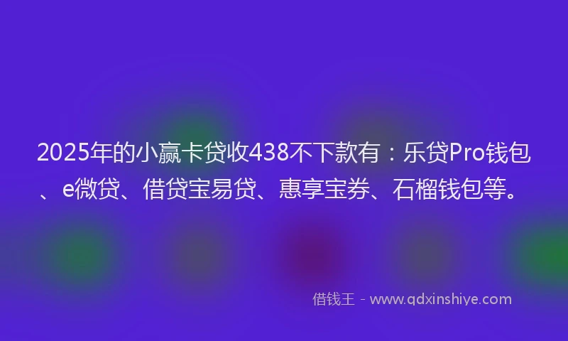 2025年的小赢卡贷收438不下款有：乐贷Pro钱包、e微贷、借贷宝易贷、惠享宝券、石榴钱包等。