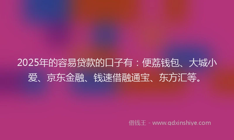 2025年的容易贷款的口子有：便荔钱包、大城小爱、京东金融、钱速借融通宝、东方汇等。