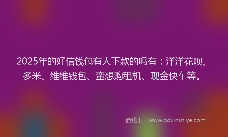 2025年的好信钱包有人下款的吗有：洋洋花呗、多米、维维钱包、蛮想购租机、现金快车等。