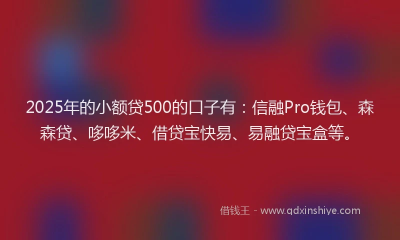 2025年的小额贷500的口子有：信融Pro钱包、森森贷、哆哆米、借贷宝快易、易融贷宝盒等。