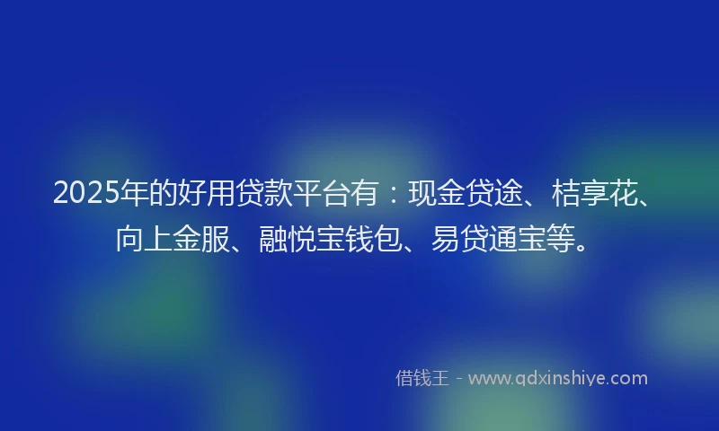 2025年的好用贷款平台有：现金贷途、桔享花、向上金服、融悦宝钱包、易贷通宝等。