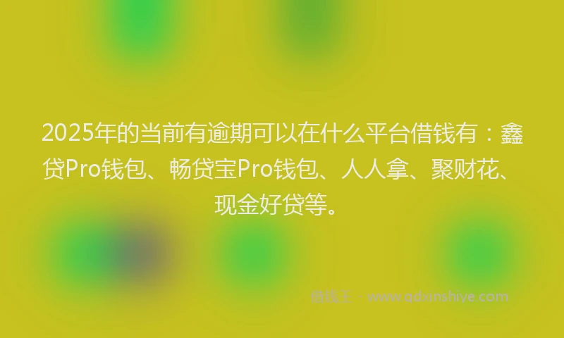 2025年的当前有逾期可以在什么平台借钱有：鑫贷Pro钱包、畅贷宝Pro钱包、人人拿、聚财花、现金好贷等。