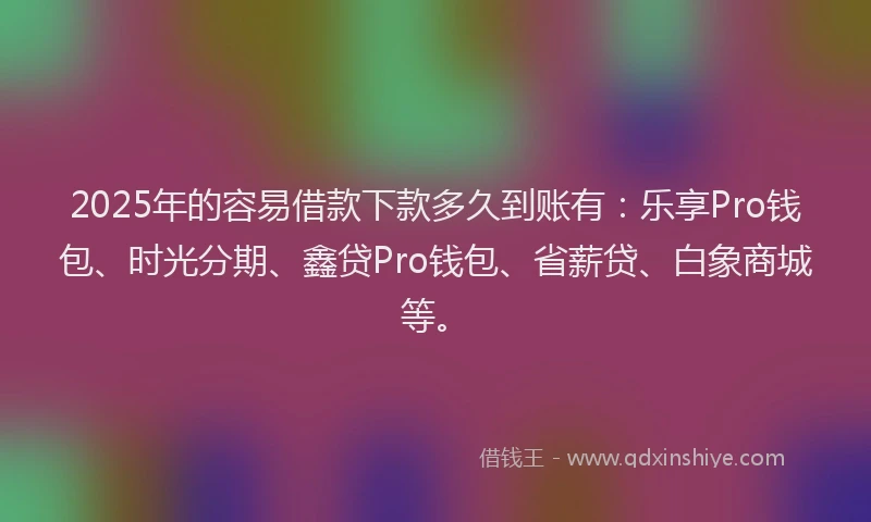 2025年的容易借款下款多久到账有：乐享Pro钱包、时光分期、鑫贷Pro钱包、省薪贷、白象商城等。