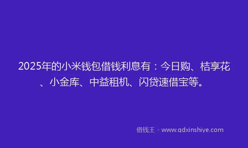 2025年的小米钱包借钱利息有：今日购、桔享花、小金库、中益租机、闪贷速借宝等。