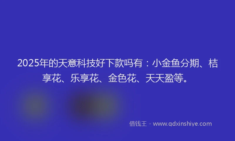 2025年的天意科技好下款吗有：小金鱼分期、桔享花、乐享花、金色花、天天盈等。