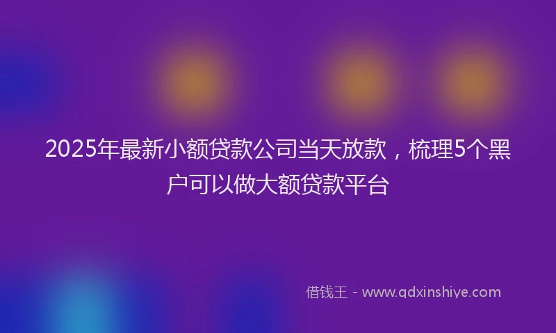 2025年最新小额贷款公司当天放款，梳理5个黑户可以做大额贷款平台